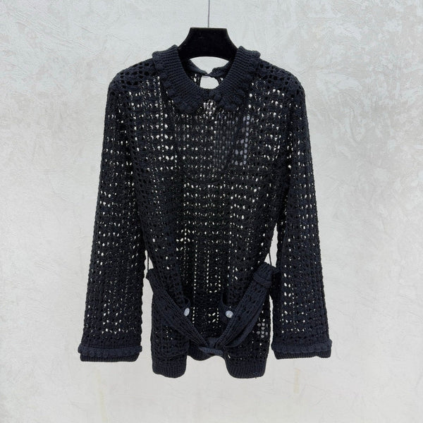 CHANEL PULL EN TRICOT AJOURÉ AVEC LIEN À LA TAILLE 25S 529