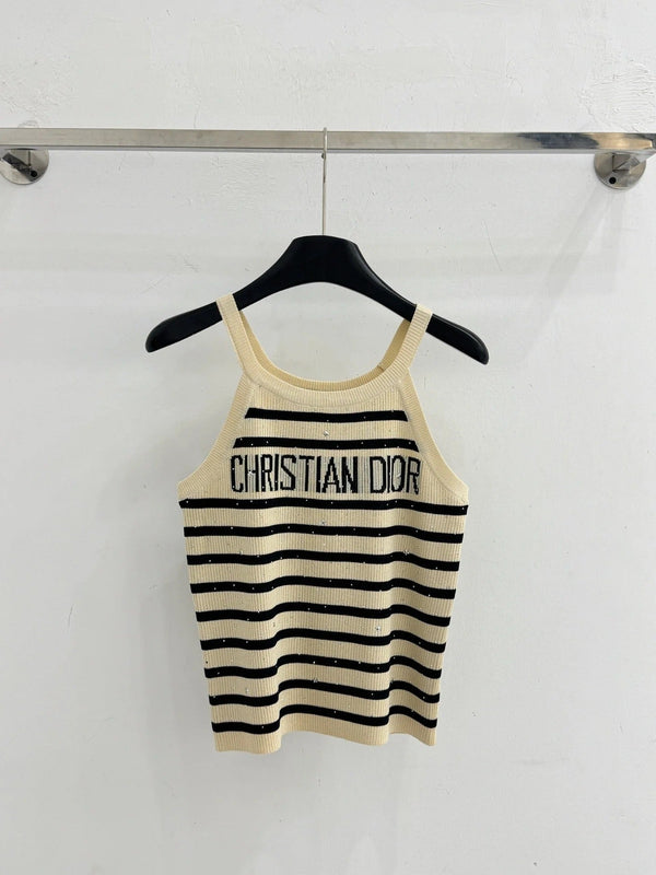 Débardeur en tricot à rayures et lettres en strass en laine CD 2026 455360