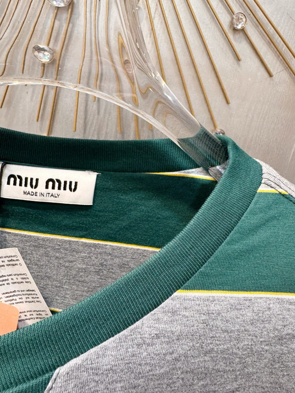 T-shirt Miumiu 2026 rayé manches longues vert mélangé gris coton