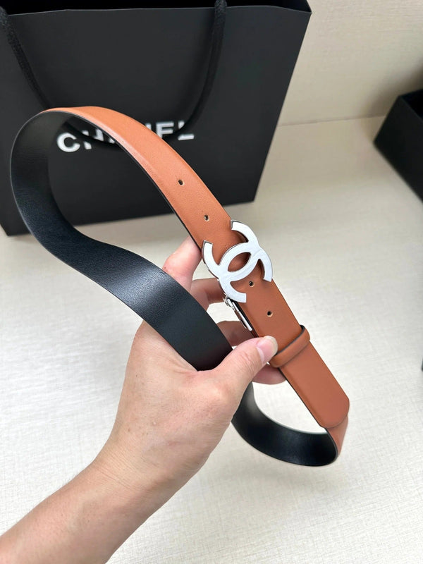 CINTURA CC 30MM IN PELLE DI VITELLO BRONZO MARRONE E NERO CON FERRAMENTA IN ARGENTO