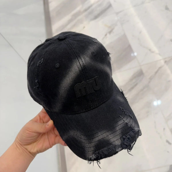 CAPPELLINO DA BASEBALL MM IN TESSUTO NERO EFFETTO ANTIQUATO STILE 4