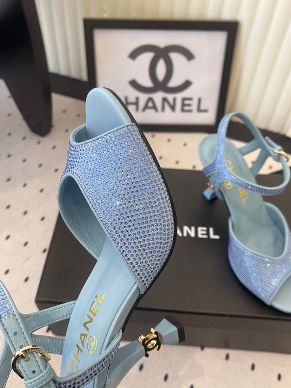 CC 26 Sandales Strass 75mm Agneau Bleu 611732