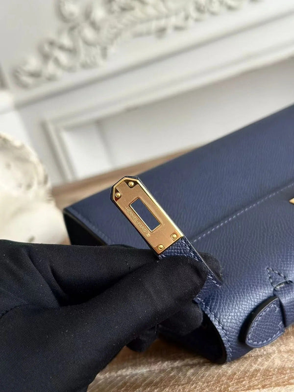 HM KELLY MINI POCHETTE 22 IN NAVY BLUE CALFSKIN