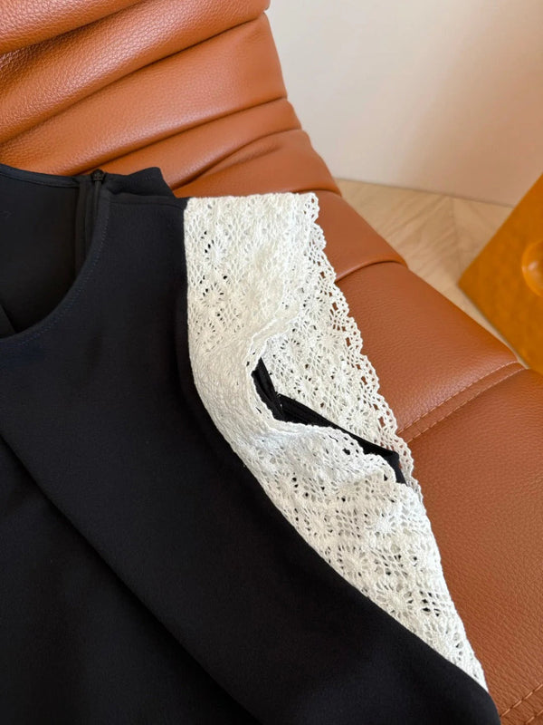 BLACK DRESS DOUBLE LAYER LACE 25S IN ACETATE 265682