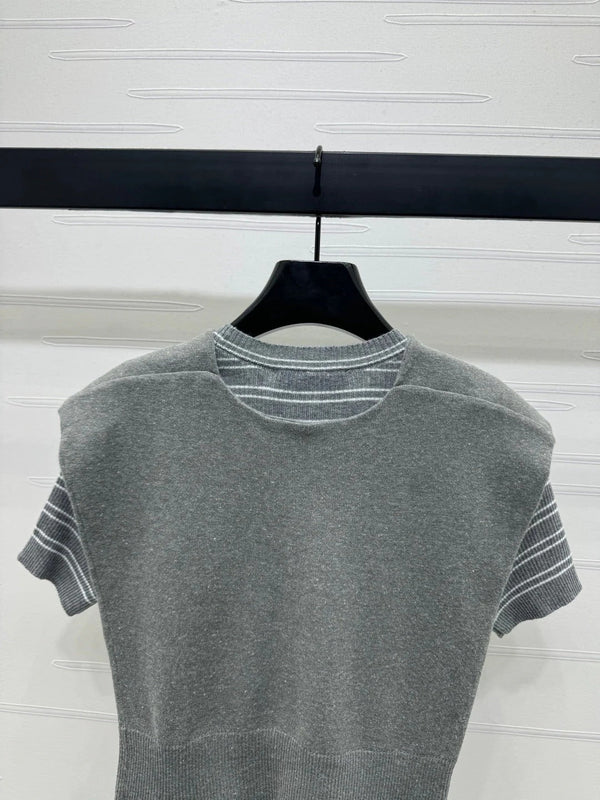 MIU 25S SHORT SLEEVE STRIPED KNITTED CAPE 264139