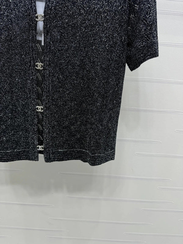 CHANEL CARDIGAN IN MAGLIA CON PAILLETTES A MANICHE CORTE 269407