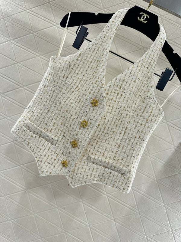 CC 26 Débardeur Col Américain Crème Coton Laine 331226