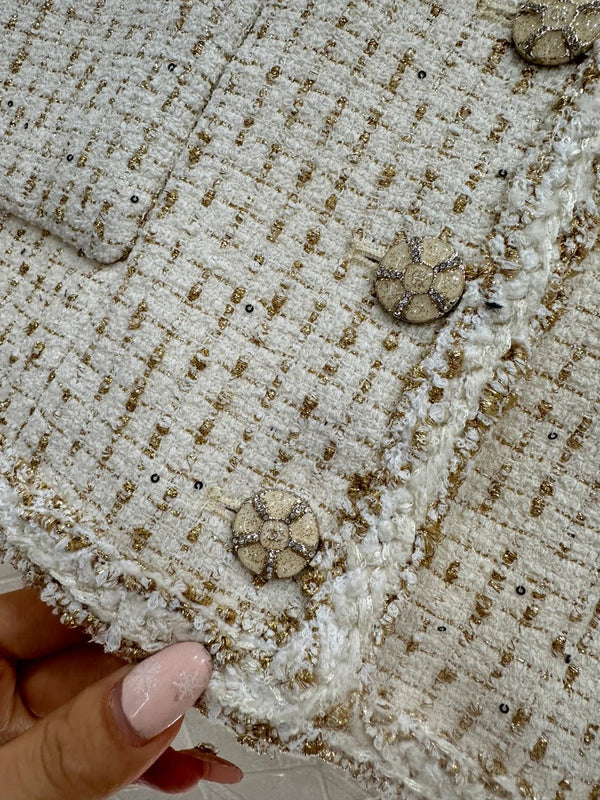 CC 26 Gilet Veste Patchwork Beige Blanc Laine Coton 331228