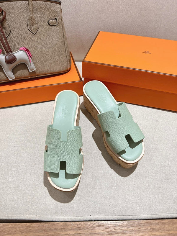 HM 25S SANDALES COMPENSÉES HAUTES EN AGNEAU MENTHE DOUCE STYLE 28