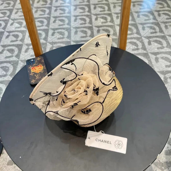 CAPPELLO DI PAGLIA CON FIORE IN CHIFFON BEIGE 672761