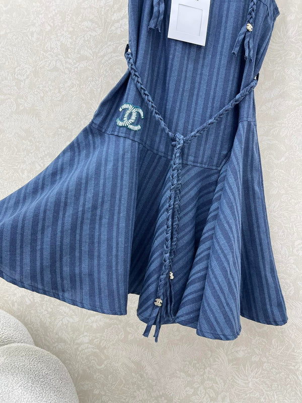 CHANEL DENIM HALTER DRESS WITH TRIM DETAILS 275134