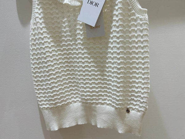 CD 2026 Sleeveless Crew Neck Vest White Cotton 448466