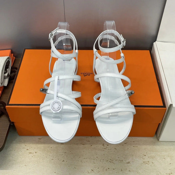 Sandales Kelly à Boucle Argentée HM 26ss Cuir de Veau Blanc 607160