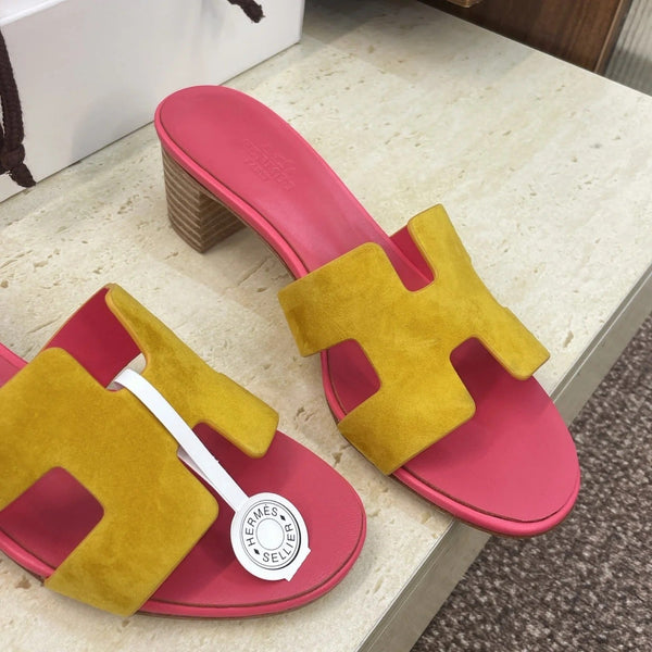 HM 26ss Oran Sandals 45 Pink Yellow Suede Cowhide 607218