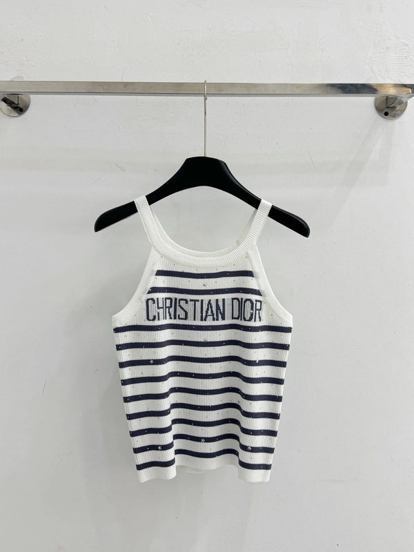 Débardeur en tricot à rayures et lettres en strass en laine CD 2026 455360