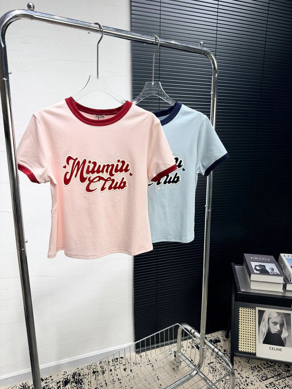 T-shirt Miumiu 2026 en Coton Bleu et Rose