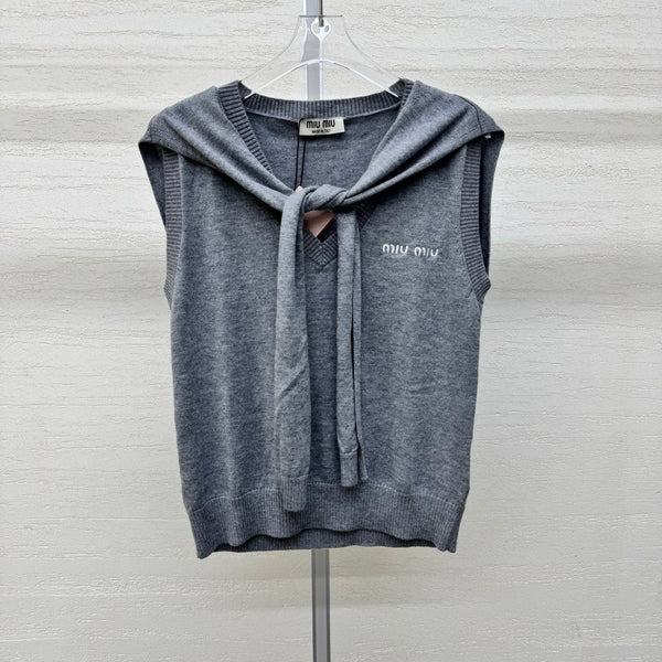 Miumiu 2026 Vest With Scarf Gray Blue Red Wool Cashmere 356954