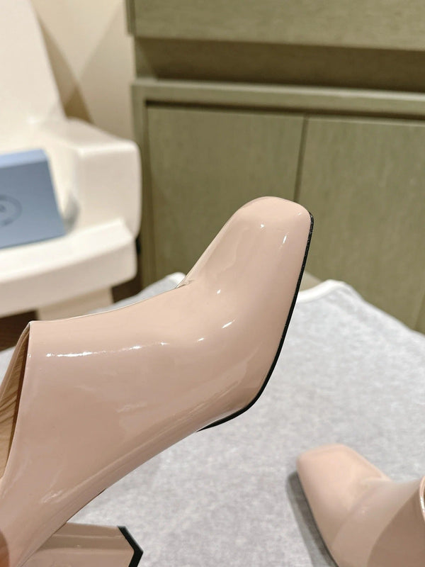 PRA 2026S Mule à talon haut 75 Cuir verni nude 657678