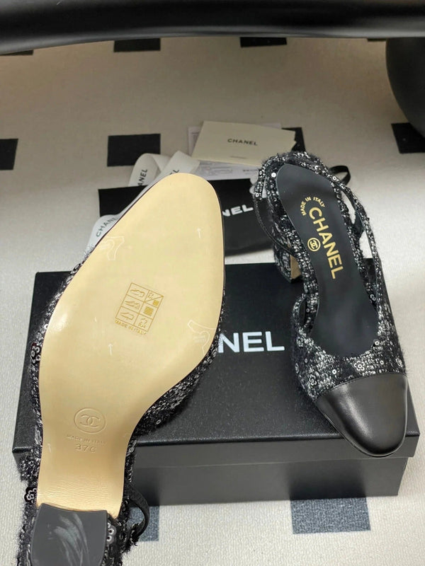 Escarpins à bride arrière CC 26s 95, tweed noir, peau de mouton 649418