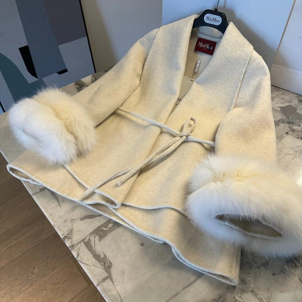 MANTEAU EN CACHEMIRE MAX MARA 25S AVEC BORDURE EN FOURRURE DE RENARD 204