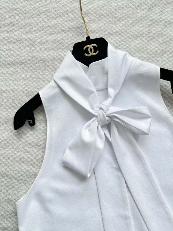 Chanel 2026 Gilet nœud floral Coton blanc