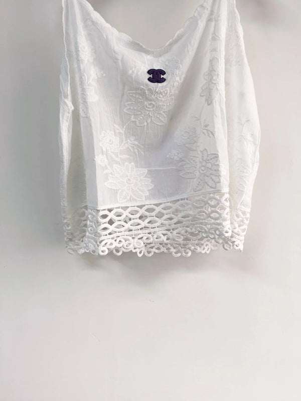 Chanel 2026 Camisole Fleur Coton Nylon Blanc