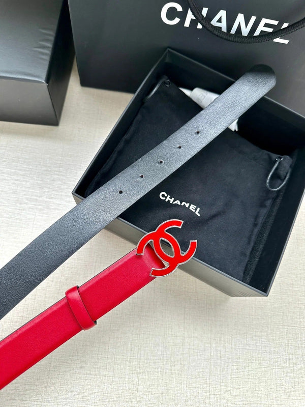 CINTURA CC 30MM IN PELLE DI VITELLO LISCIA ROSSO CILIEGIA CON FERRAMENTA IN METALLO