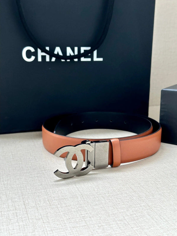 CINTURA CC 30MM IN PELLE DI VITELLO BRONZO MARRONE E NERO CON FERRAMENTA IN ARGENTO