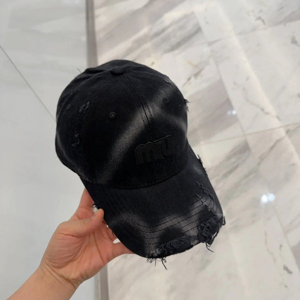 CAPPELLINO DA BASEBALL MM IN TESSUTO NERO EFFETTO ANTIQUATO STILE 4