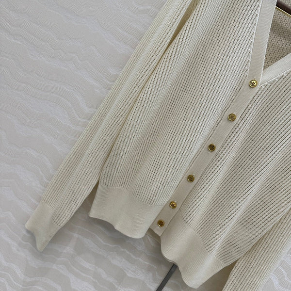 CARDIGAN IN MAGLIA CON SCOLLO A V LP CREMA