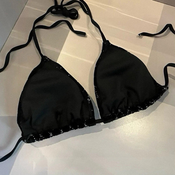 Completo costume da bagno bikini CC a quadri bianchi e neri 625992
