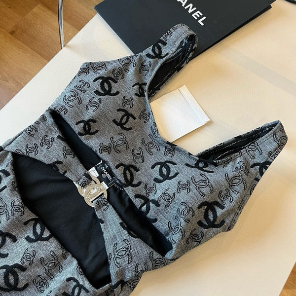 COSTUME DA BAGNO GRIGIO E NERO CON LOGO STAMPATO 626006