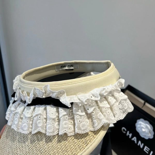 CAPPELLO DI PAGLIA APERTO MM IN TESSUTO CON OCCHIELLI BIANCO MIX BEIGE CHIARO