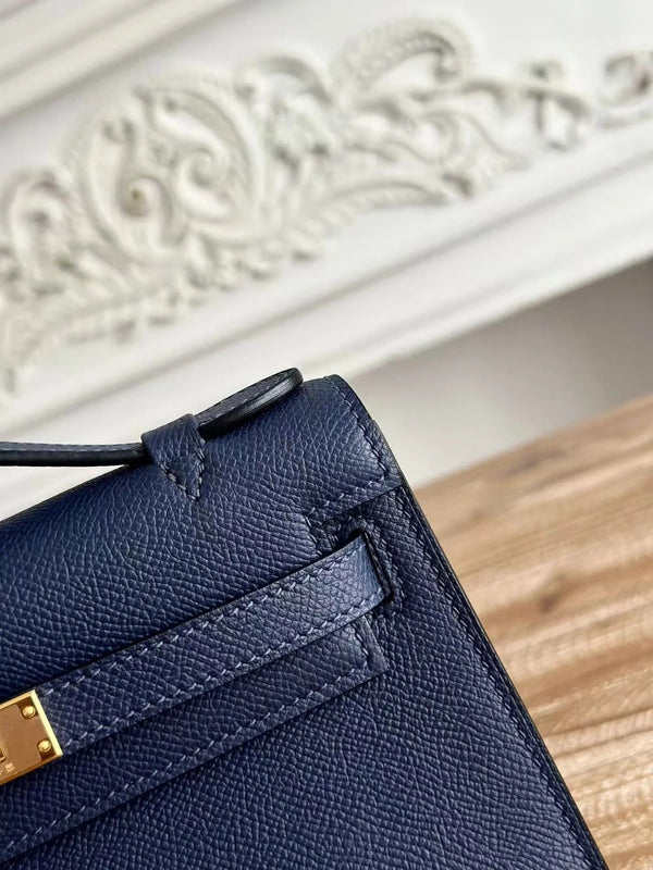 HM KELLY MINI POCHETTE 22 IN NAVY BLUE CALFSKIN