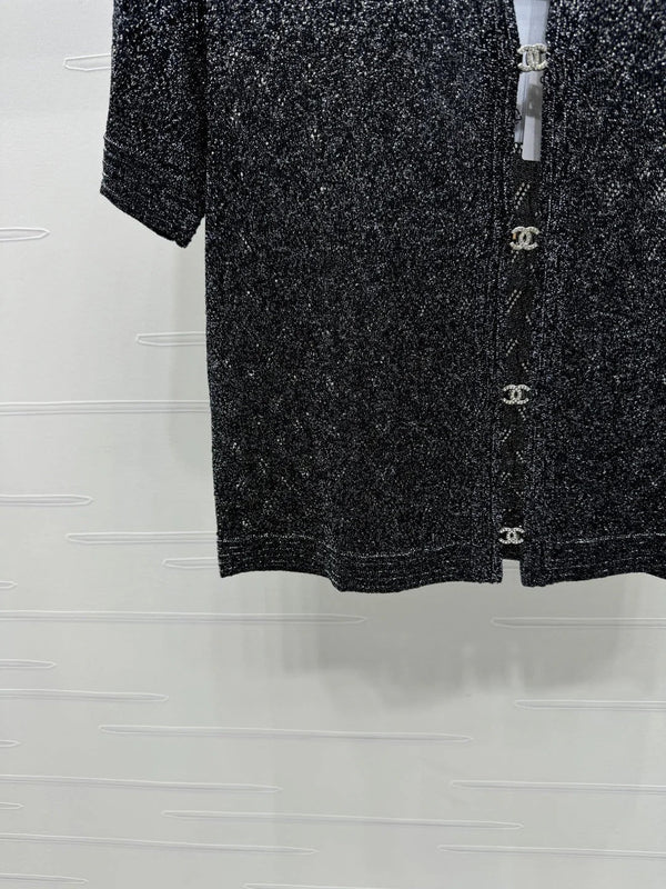 CHANEL CARDIGAN IN MAGLIA CON PAILLETTES A MANICHE CORTE 269407