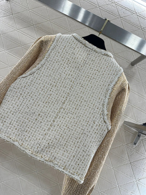 CC 26 Gilet Veste Patchwork Beige Blanc Laine Coton 331228