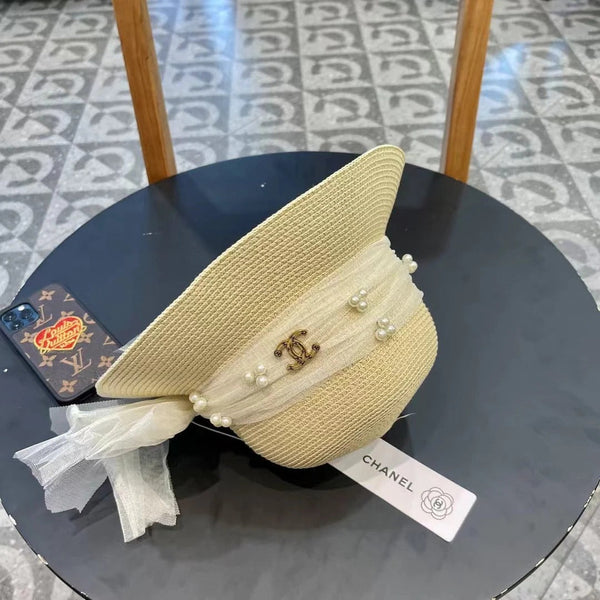 STRAW HAT BOW WITH PEARL IVORY 672698