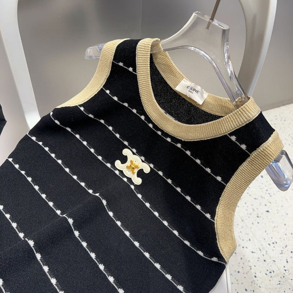 STRIPED TANK TOP 615177 IN BLACK COTTON RIBBED BEIGE TRIM