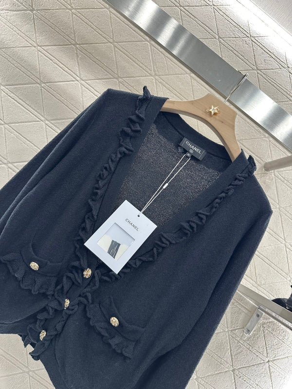 CHANEL RUFFLE-TRIM KNITTED CARDIGAN DRESS SET 276599