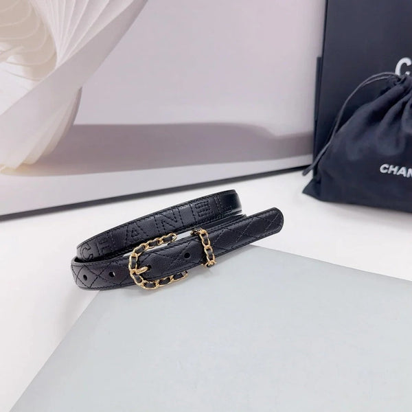 CINTURA CC 20 MM IN VITELLO NERO FERRAMENTA ORO