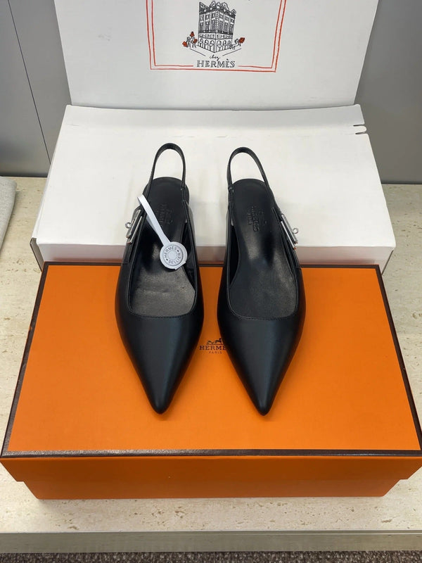 HM 26ss Ballerine à bride arrière en cuir de veau noir 607276