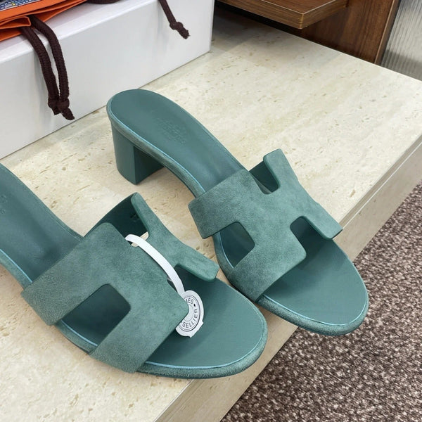 HM 26ss Sandales Oran 45 Daim Vert Mousse Cuir de Vachette 607213