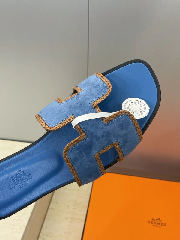 HM 26ss Sandales Oran Daim bleu Cuir de veau 607247