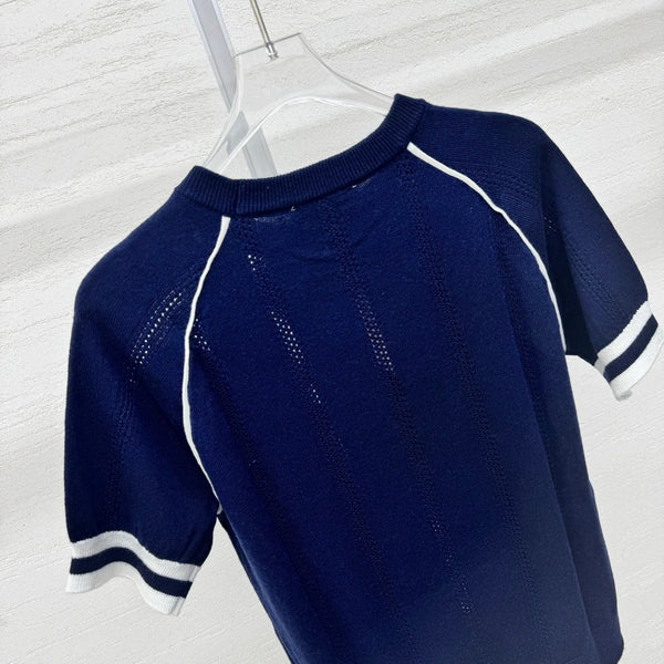 Miumiu 2026 T-shirt Laine Cachemire Bleu Blanc 356971