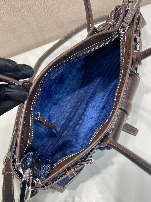 Prada 2026 Bonnie Bag 32cm Blue Brown Denim Leather 351805