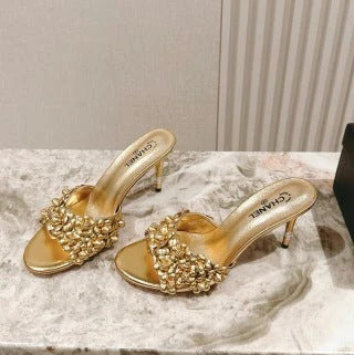 Mules à talons hauts fleuries CC 26s 75 Peau de mouton 658446