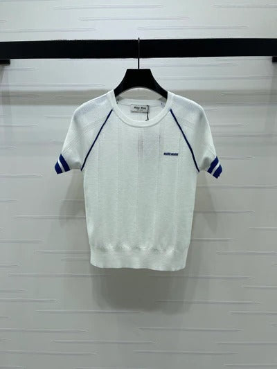 Miumiu 2026 T-shirt White Blue Brown Wool