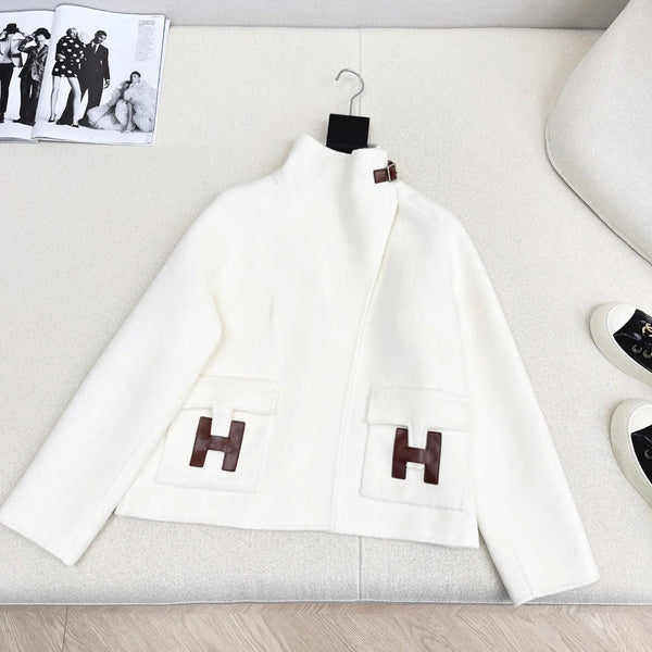 MANTEAU COL MONTANT EN LAINE DOUBLE-FACE HERMÈS 25S 188