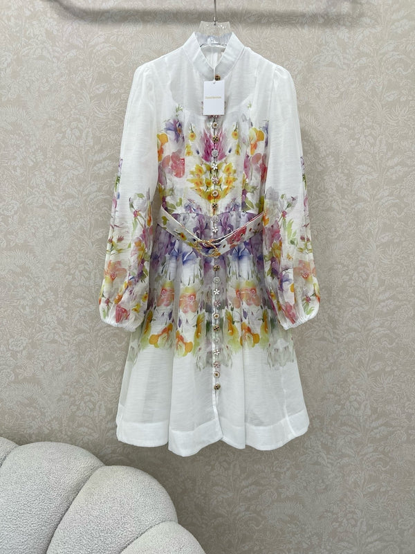 ZIMMERMANN SHORT DRESS WITH A STAND COLLAR 275119