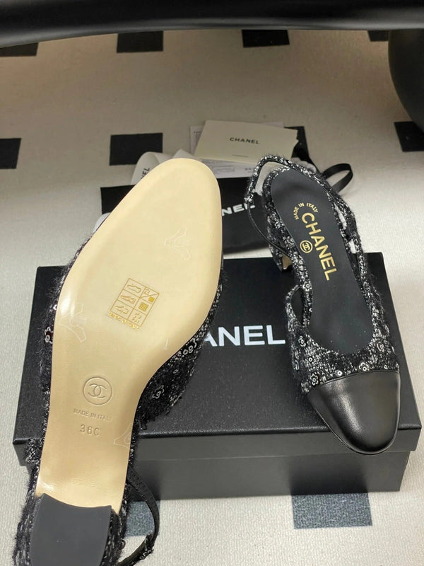 CC 26s Slingback 65 Black Tweed Sheepskin 649418
